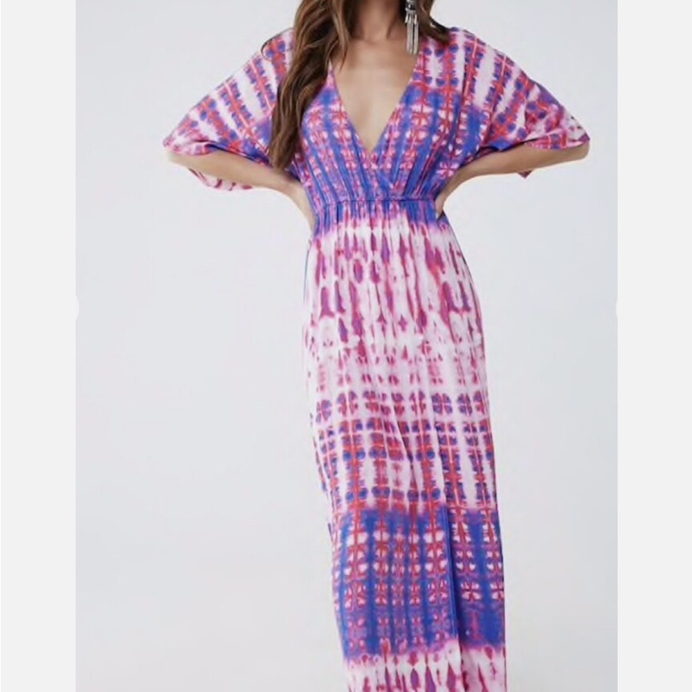 Colorful Tie-Dye V-Neck Maxi Dress